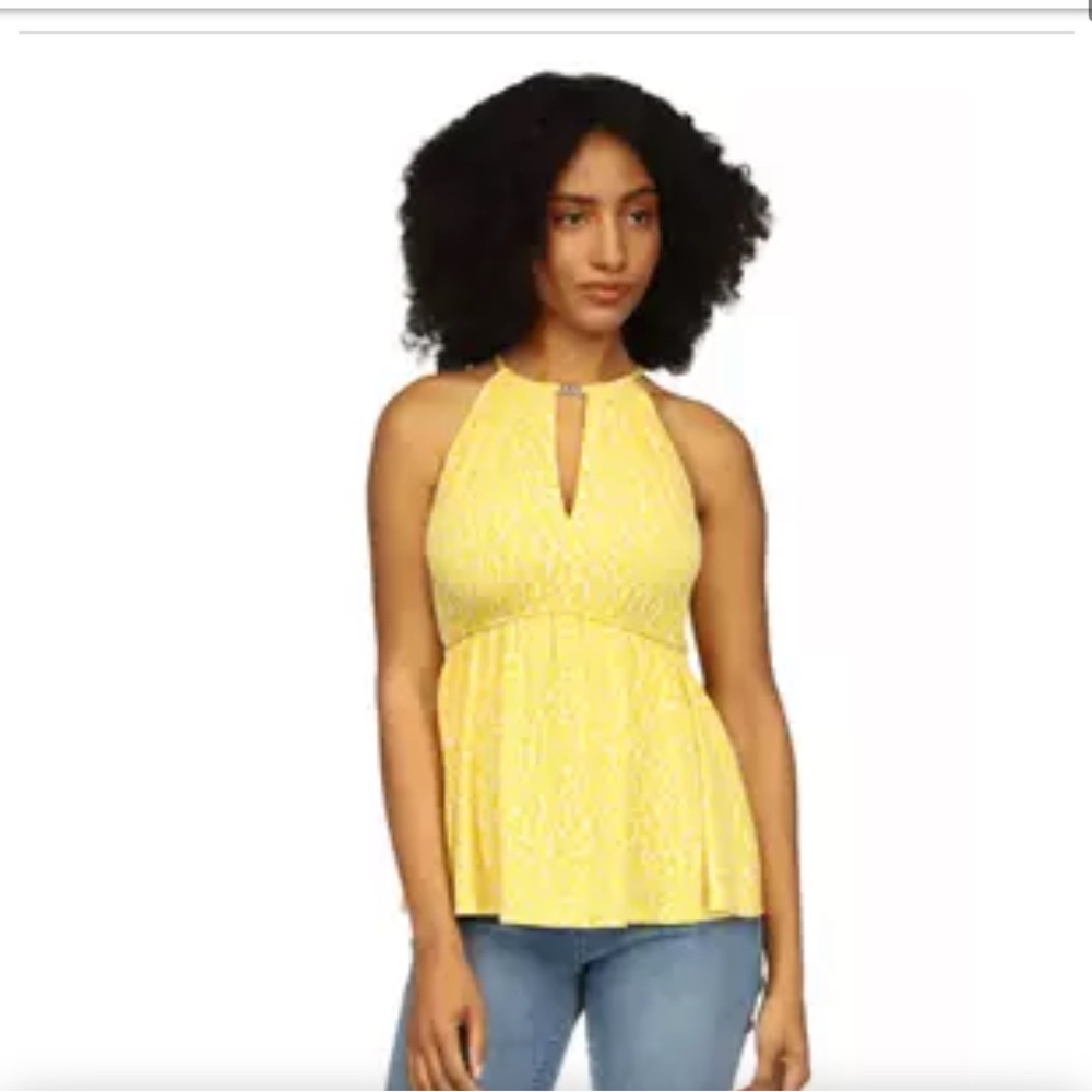 New Michael Kors Women's Sleeveless Keyhole Neckline Peplum Top Yellow Size L